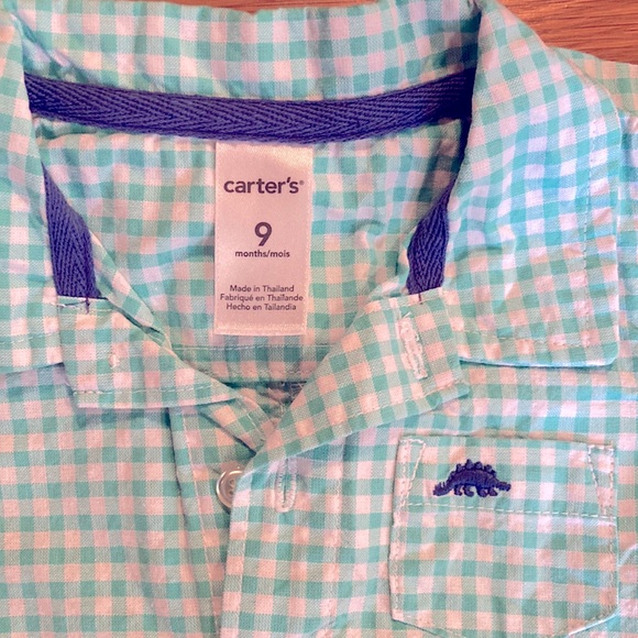 NWOT Carter’s Green Gingham Romper w/ Dino Detail, size 9 months - Picture 3 of 3